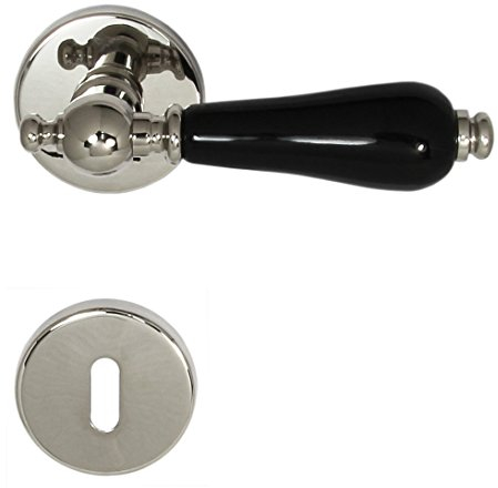 Massiv Messing Türbeschlag Sparta R BB Edelstahlfarbig poliert Schwarzer Porzellangriff