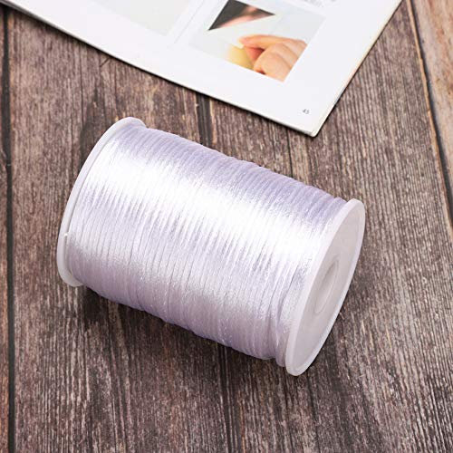 Cordon de Satin en Nylon, Fil de décoration de nouage Chinois 100yd 2.5mm pour Collier Bracelet Perles macramé(Blanche)