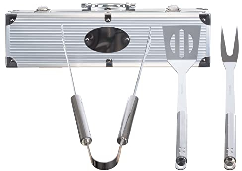 Brandsseller Grillbesteck 3-TLG. | Edelstahl | Inklusive Koffer aus Aluminium | Barbecue | Grillzangen | Grillset
