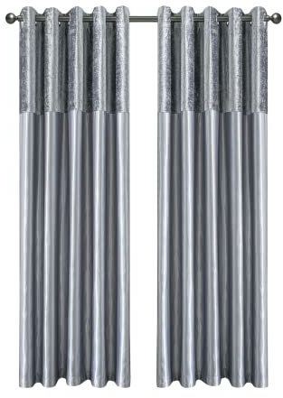 CHARKHAH Crushed Velvet Faux Silk Curtains for Bedroom Living Room Elegant and Silky Blackout Fabric Pair of Fully Lined Door Curtain with Eyelet Rings (Silver, 46 Wide x 90 Drop)