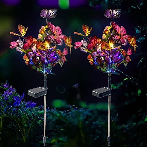 IGRARK Solarlampen für Außen Deko, 2 Paket Schmetterling Solar Außenleuchten, IP65 Wasserdicht Gartenleuchte Dekoration, Solar Blumen Lampe für Terrasse, Hof, Rasen, Balkon Dekorative