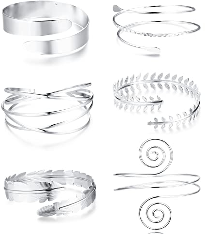 Dimaday 6 Stücke Oberarm Manschette Armreif für Frauen, Silber, Gold, Verstellbares Armreif Oberarm, Minimalistisch, Einfache Griechische Armbinde, Hochzeit, Modeschmuck