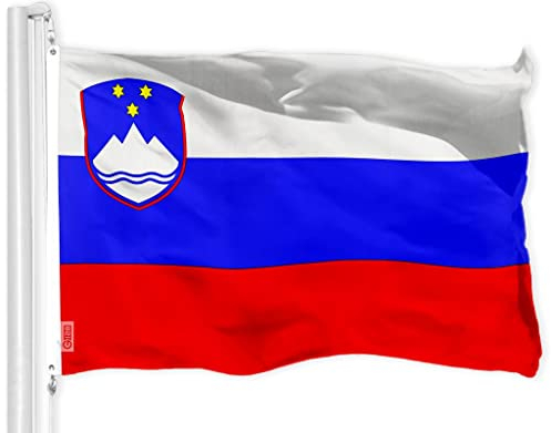 G128 Slowenien-Flagge | 90 x 150 cm | LiteWeave Pro Serie bedruckt 150D Polyester | Länderflagge, für drinnen und draußen, lebendige Farben, Messingösen, dicker und langlebiger als 100D 75D Polyester