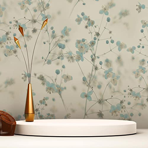 TADESSI M1-No.3572 Papier peint intissé Motif fleurs Bleu/blanc