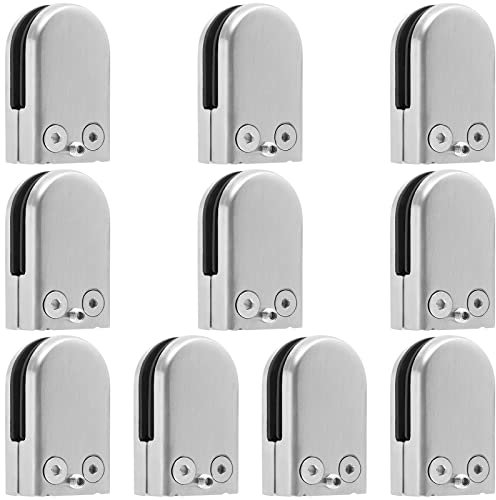 MUKLEI 10 PCS 6-8mm Glass Clamps, 304 Stainless Steel Glass Brackets, Glass Clamp Holder Flat Back Glass Clips Grip for Stair, Balustrade, Handrail, Window