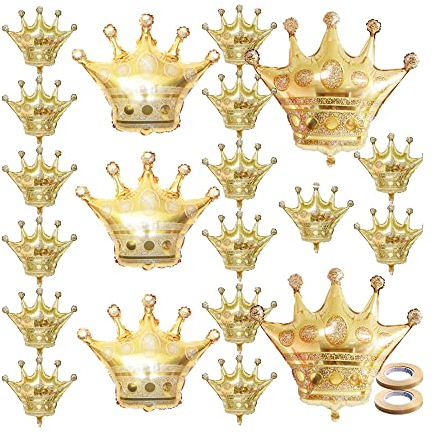 20 Stück Kronenballons Goldfolie Krone Form Luftballons für Hochzeit Baby Shower Halloween Weihnachten und Prinzessin Geburtstag Dekorationen Royal Thema Party Supplies