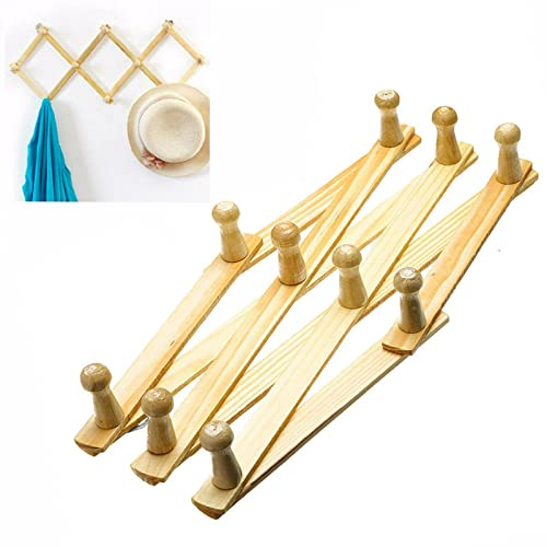 Erweiterbarer Garderobenhalter, 10 Haken, Wandgarderobe, Holz, erweiterbarer Kleiderbügel, Handtuchhalter, Hut, Schrank, Wandhaken zum Aufhängen von Schlüsseltasche, Krawatte, Geldbörse (Holzgelb)