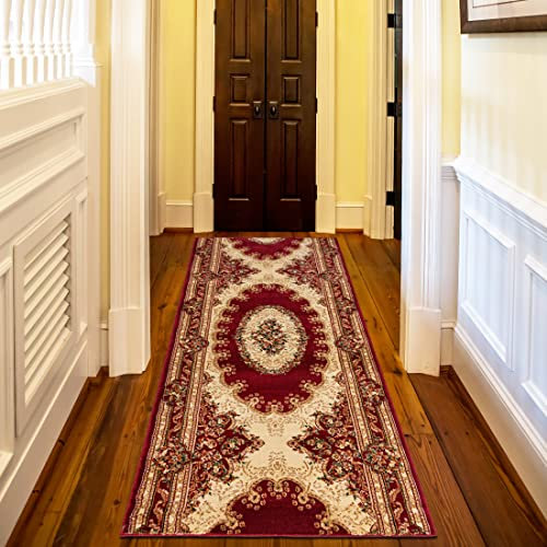 Mazovia Teppich Läufer Flur - Orientalisch Teppichläufer - Kurzflor Flurläufer für Vorzimmer, Schlafzimmer, Küche - ÖKO-TEX Zertifiziert - Meterware Rot - 60 x 250 cm