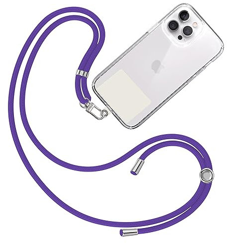 TBOC Cordon Collier Laniere Portable [Violet] avec Patch de Fixation [Blanc Ice] et Sangle de Suspension Amovible Réglable et Résistante Compatible avec Toutes les Marques de Téléphone Accessoires