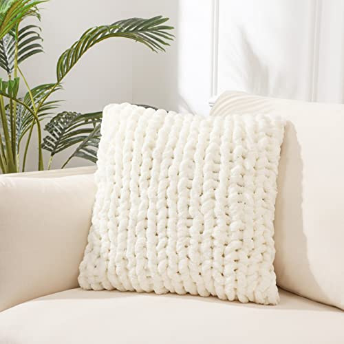 GARLVCAL Cream White Chunky Knit Throw Pillow Covers 1PC 18×18
