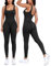Litthing Damen Sport Jumpsuit Yoga Sexy Bodycon Lang Eng Armellos Bodysuit Stretch Trainingsanzug Sportanzug Eckigem Ausschnitt Gerippte Overall Workout Einteiliger