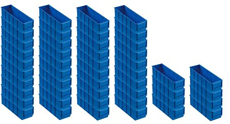 SuperSparSet 48x Blaue Industriebox 300 S | HxBxT 8,1x9,1x30cm | 1,6 Liter | Sichtlagerkasten, Sortimentskasten, Sortimentsbox, Kleinteilebox