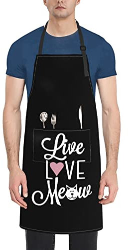 AOOEDM Live Love Meow Küchenschürze Wasserdicht verstellbar mit Taschen Schürzen Unisex