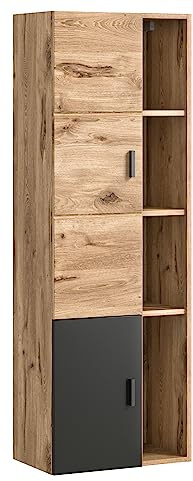 xonox.home Badezimmer Grado Midischrank Kommode Badezimmerschrank breit in Front Nox Oak Nb. Tiefzieh Korpus Nox Oak Nb. Absetzung grau Nb.ca. 48x144x35 cm