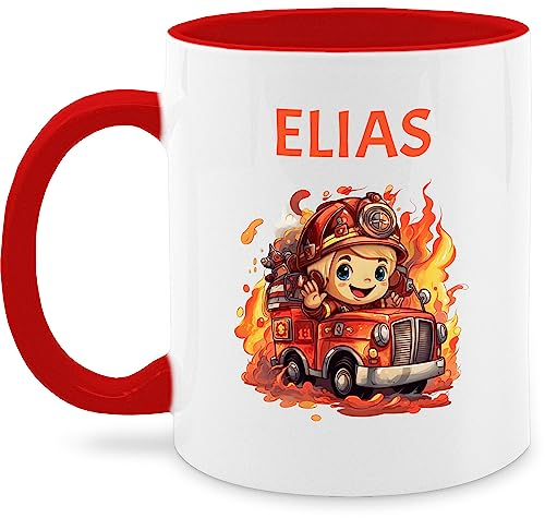 Tasse Tassen 325ml - Feuerwehr - Geschenk Feuerwehrmann mit Name personalisiert I Löschfahrzeug Motiv - 325 ml - Rot - personalisierte kinder feuerwehrtasse feuerwehrauto auto kaffeetasse