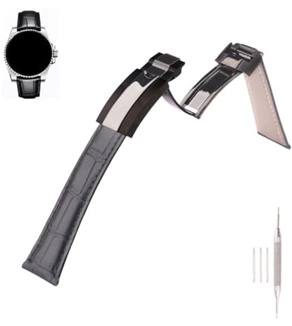 MMBAY Ersatz-Uhrenarmband aus schwarzem Leder, 20 mm, passend für Rolex Submariner Ghost Daytona Yachtmaster, Armband mit Faltschließe, für Damen und Herren, wasserdichtes Uhrenzubehör (schwarz
