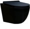 WC Suspendu noir mat Sans Bride avec Fixations Invisibles + Abattant Ultra Fin Déclipsable + Frein de Chute (Noir mat)