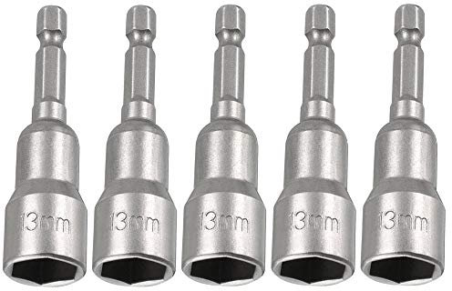 Saipor 5 Pièces Embout Douille Visseuse 13mm 1/4 Hexagonale Magnetique Adaptateur Visseuse Douille à Choc pour Écrou pour Perceuse à Main, Clé à Douille, Longueur de 65 mm
