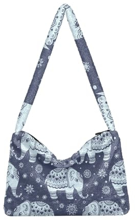 Mnsruu Flauschige Tragetasche aus Kunstfell, Elefant, Wald, Tier, Boho-Fell, Handtasche mit Reißverschluss, weicher Plüsch, Umhängetasche, flauschige Tasche für Damen und Mädchen, A1083, Large