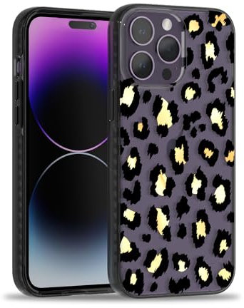 SCORPIFY for iPhone 15 Pro Case with Gold Leopard Cheetah Print Design, Cute Clear Phone Cover for Women Girls, [Non Yellowing] Slim Shockproof Bumper with Gold Accents