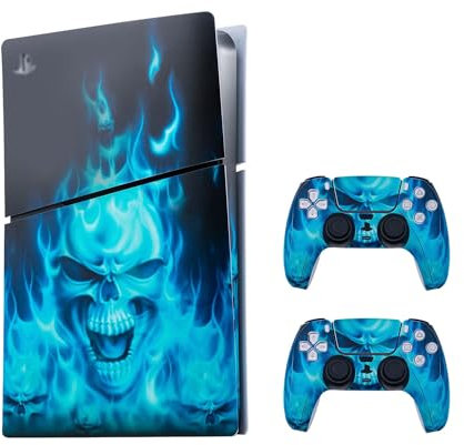 Mcbazel Autocollant antidérapant Autocollant en Vinyle Peau Couverture Plaques adhésives Autocollantes pour PS5 Slim d'origine Uniquement-Flamme Bleue
