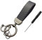 JNNJ Porte-Clés En Fibre De Carbone Et Cuir Véritable, Porte-Clés Fibre De Carbone Avec Anneau En D Anti-Perte, Rotatif à 360 Degrés Porte Clés En Cuir(métal doré + noir sans bordure)