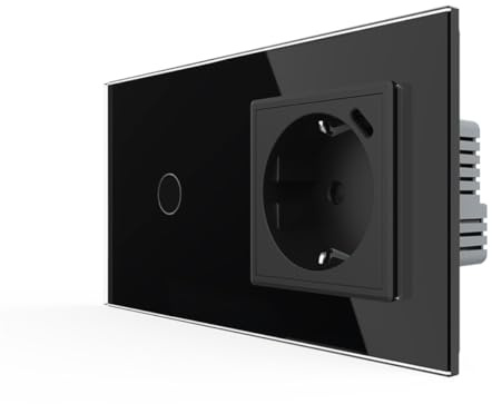 LIVOLO Glas Touch Lichtschalter und Steckdose mit USB-C 18W Anschluss Zweifach im Glasrahmen Schwarz Sensorschalter Ladedose Schuko USB TYP C Unterputz Einbau VL-C701-FCTF16A-C1-SR-12-A