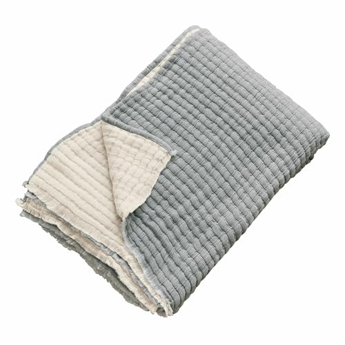 Loberon Plaid Bonmeia, gewebt & gesteppt, zweifarbig, weiche Haptik, Tagesdecke, Überwurf, Kuscheldecke, Wohndecke, Baumwolle, blau/Creme