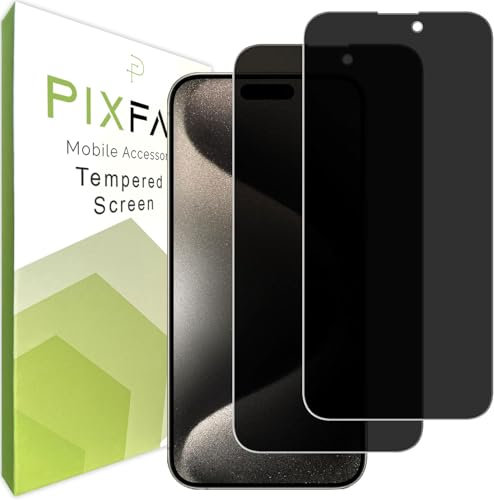 Compatible with Apple iPhone 15 Pro Max - Privacy Tempered Glass Screen Protector, [Anti Spy] Full Screen 9H Hardness, [Durable] [Shatter Proof] And Scratch Resistant Screen Glass - [Pack of 2]