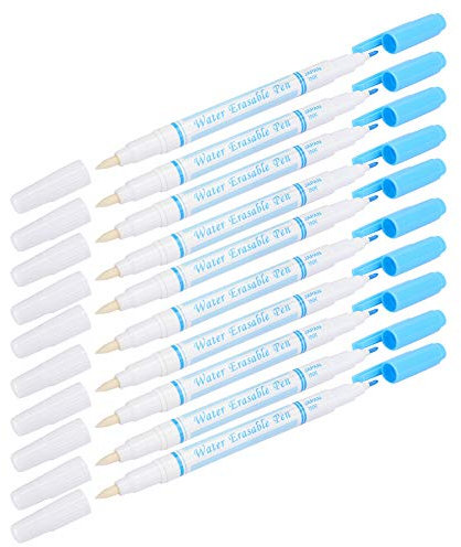 Fabric Markers, Water Soluble Fabric Marker 10pcs Double Head Water Erasable Pen Fabric Marker Tailoring Tool Accessories 15.2cm/6in for Clothing Shoes Leather Marking (Blue)