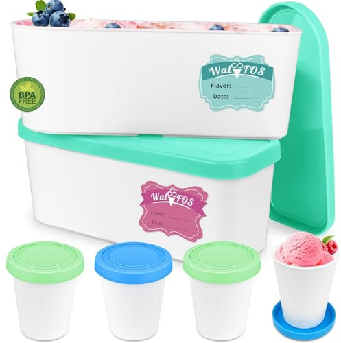 Walfos Eisbehälter für Speiseeis, Eisbehälter 1.5L & 226G, BPA-frei Behälter mit Deckeln aus Silikon, Dichtbänder Halten Silikondeckel Luftdicht, Stapelbare Gefrierschrank-Behälter