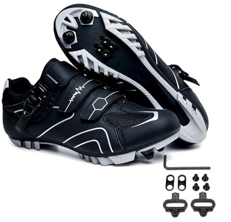 Meiju Unisex Adult Cycling Shoes, Black White, Size 7 UK, SPD Compatible, Breathable, Mountain Bike Shoes