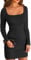 ELFIN Damen Bodycon Kleid Gerippt Langarm Minikleid Quadratischer Hals Kurzes Party Club Kleid Herbst Pullover Kleider Freizeitkleid (L, Schwarz)