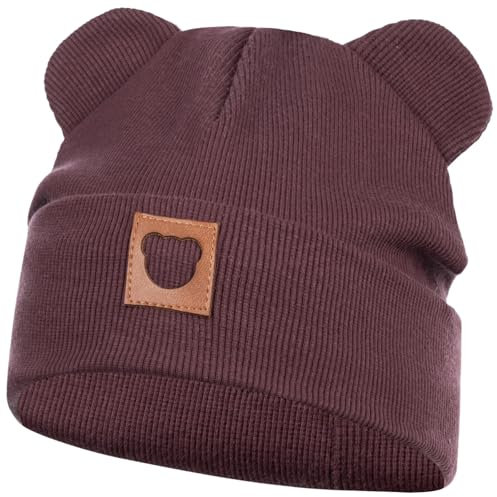 Smarilla Mütze Übergangsmütze Junge Mädchen Herbstmütze Frühlingsmütze Beanie Ohren gerippt, Größe: 46-48, Farbe: Braun