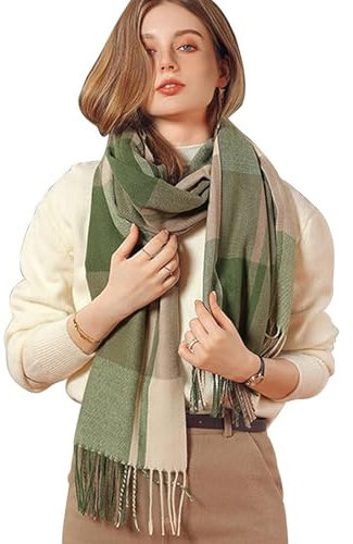 Qkydky Damen Winter Schal - Kariert Deckenschal, Kaschmir, Langer Loop Schal, 65 * 185cm