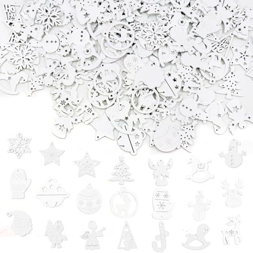 KASURE 150 Stück Weihnachtsdeko Schneeflocken Holzdeko ，Weihnachtsdeko Holz Schneeflocken Anhänger ，Weihnachtsdeko Mini Holzdeko Weihnachts Deko Set，DIY Basteln Tischdeko