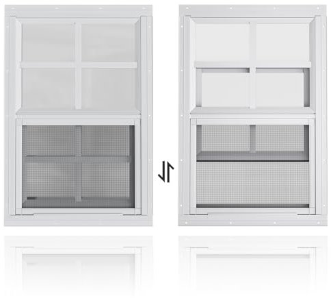 WRISIN 2 Stück Schuppenfenster, 35,6 cm B x 53,3 cm H, Unterputzmontage, weiße Haushaltsfenster, kleine Fenster für Spielhäuser, Scheunen, Hühnerstall