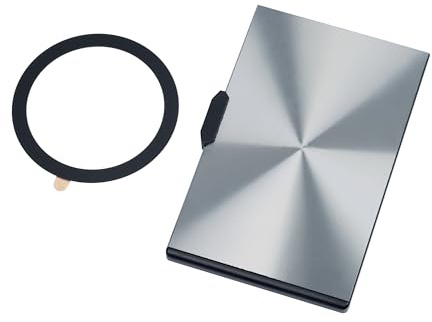 TROIKA MagSafe Wallet EDELCARD Kartenetui mit Magnet (N52) zum Befestigen und Metallring mit 3M Klebefolie, für Führerschein, Ausweis, Kreditkarte Schiebemechanismus, Aluminium, Diamantschliff
