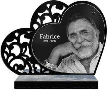 ETERNEL - Plaque Funéraire Personnalisée Double Cœur Ornements- Photo et Texte Personnalisable, Plaque Funéraire Gravée au Laser pour Hommage, Plexiglass, Plaque Tombale, Mortuaire, Cérémonie, Deuil