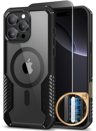 MOBOSI for iPhone 16 Pro Max Case, [Compatible with MagSafe] [18FT Military-Grade Protection] [with Privacy Screen&Camera Lens Protector], Heavy Duty Shockproof Rugged Magnetic Phone Case 6.9'', Black