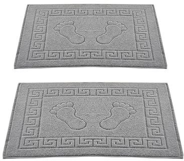 TT ThreadTrade Egyptian Cotton Key Pattern Bath Mats, Washable, Quick Dry, Absorbent And Durable, Comfortable And Cozy, Long Lasting, 50x70 cm, (Grey, Pack of 2)