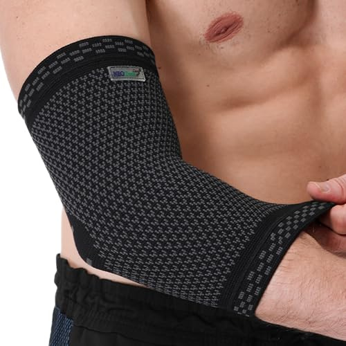 NEOtech Care Ellenbogenbandage - Bambusfaser & 3D-Strickgewebe - elastisch & atmungsaktiv - für Golf, Tennis, Sport - rechter oder linker Arm (Schwarz, 1 Einheit, Größe XL)