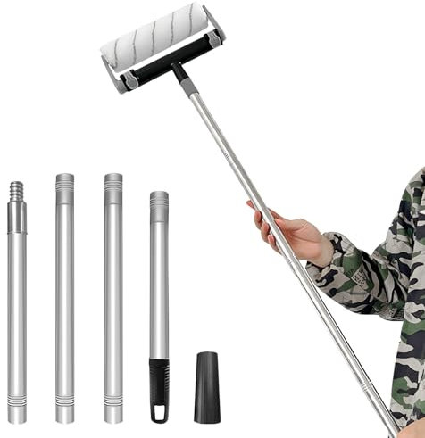 4 Segmented Paint Roller Extension Pole, 1.15m Lightweight Aluminum Telescopic Pole, Telescopic Pole with Black Adapter, Extendable Roller Pole for Painting High Ceilings and Cleaning Tools