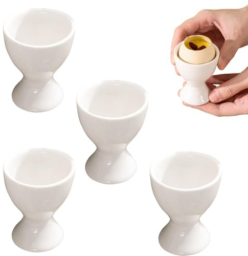 Egg Cups, 4PCS Ceramic Egg Cups for Soft Boiled Eggs, Non Slip Poached Egg Cups, Easy to Clean Egg Holder for Breakfast Cooking