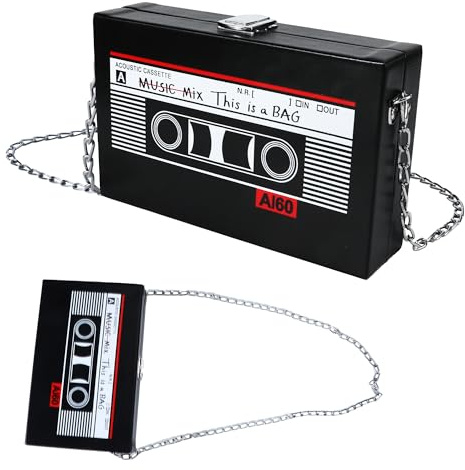 JSMTKJ Kassette Handtasche Retro Umhängetasche Damen | Vintage Bankett Handtasche mit Kette Schräge Schultertasche im 80er 90er Jahre Design für Disco-Party & Alltag