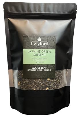 Jasmine Green Tea Loose Leaf Supreme | Premium Whole Leaf with Jasmine Blossoms | Naturally Sweet, Steamed | 200g by Twyford