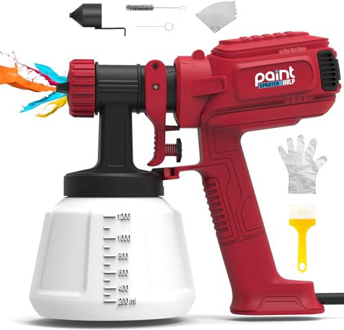 800W Ultra-Light Electric Paint Sprayer, HVLP Fence Paint Sprayer with 1200ML Container, 3 Spray Patterns, 4-Nozzle Paint Spray Gun for Sheds, Walls, Ceilings, Furniture, Cabinets, Garden & DIY