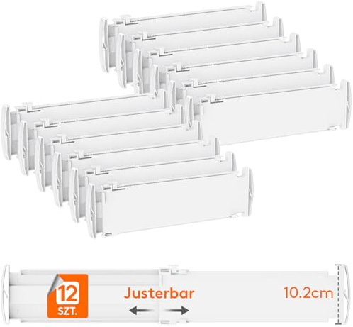Lifewit 12er Schubladentrenner Verstellbar für Innenlänge 35–56cm&Höhe>10cm | Kunststoff Schubladen Organizer Ordnungssystem für Küche Kleiderschrank Schreibtisch Kommode Büro, Flexibel, Rutschfest, Weiß