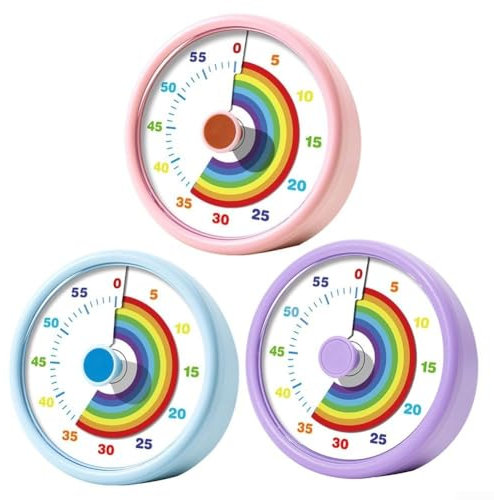 Honseadek Minuteur visuel pour enfants - 60 minutes - Compte à rebours avec motif cercle arc-en-ciel - 3 réglages de volume pour salle de classe, étude, bureau - Gestion du temps