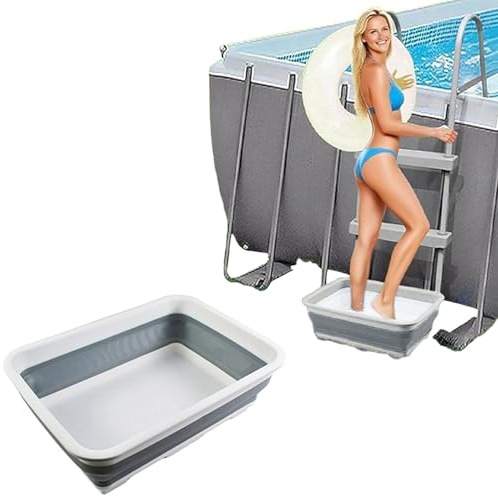 Pool Fußwanne, Aufblasbares Schwimmbad Fußbad für Poolleiter, rutschfest, faltbar, Füße Reinigungsbecken, Tragbare Fußbadewanne Schüssel für Outdoor Schwimmbäder, Reisen Camping (Grau)